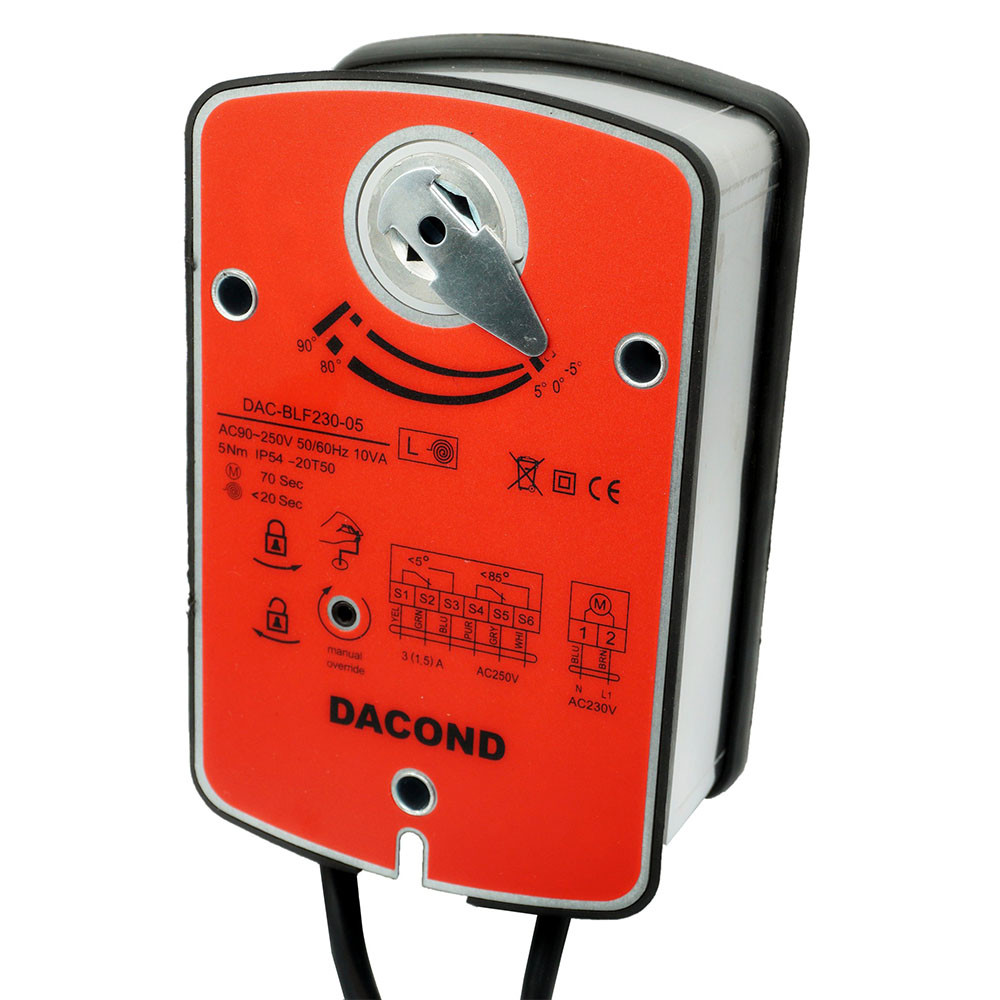 Электропривод DACOND DAC-BLF230-20T (20 Н·м, 230 В, для ОЗК, с пружиной, термоэлемент 72 °C)