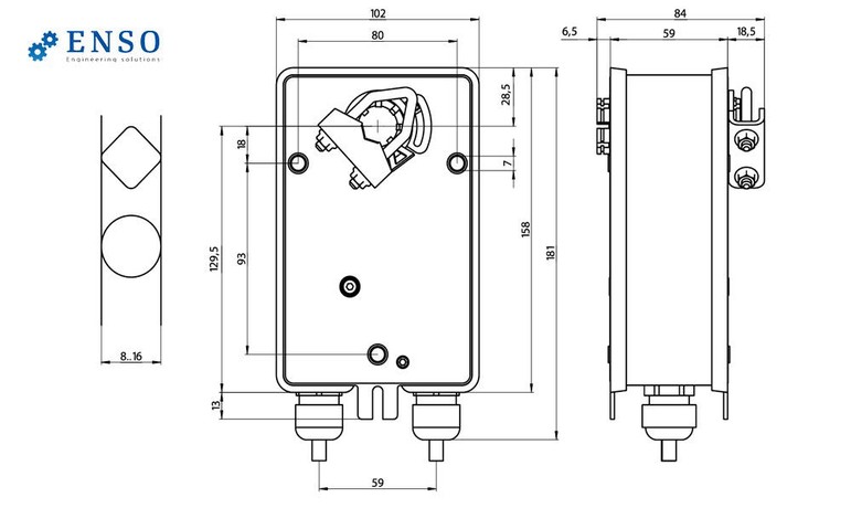 Электропривод ENSO LAB R-LF230 — габаритные размеры, мм